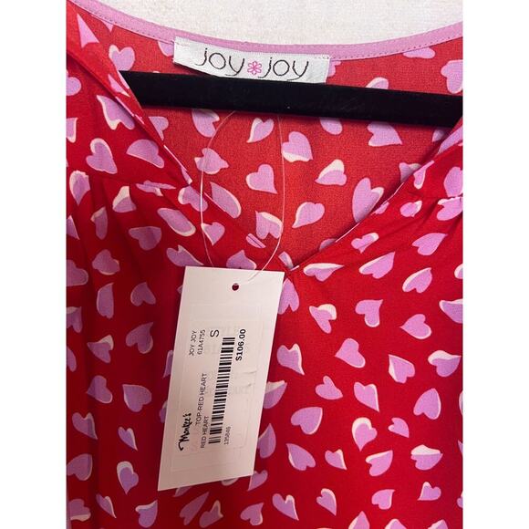 Joy Joy Top NWT Size S Red with Pink Hearts Tassels - Picture 5 of 6